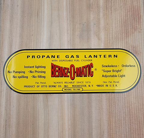 Bernzomatic lantern Decal No UL - D54