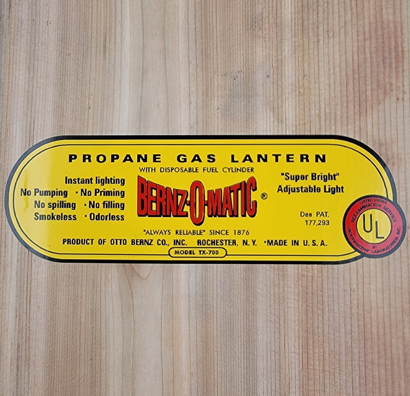 Bernzomatic Lantern Decal With UL - D144