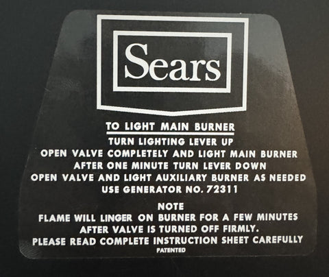 Sears Stove Lid Decal, 476.72301 - D165